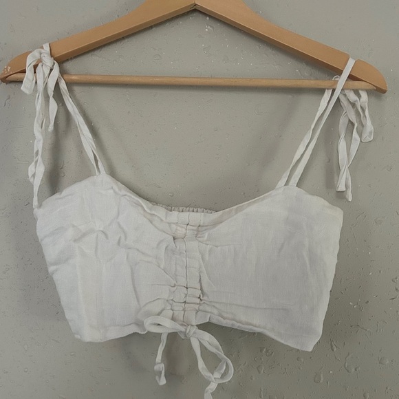 Aulieude White Tie Strap Linen Crop Top Bridal Bachelorette Summer Vacation 8 - Picture 1 of 8